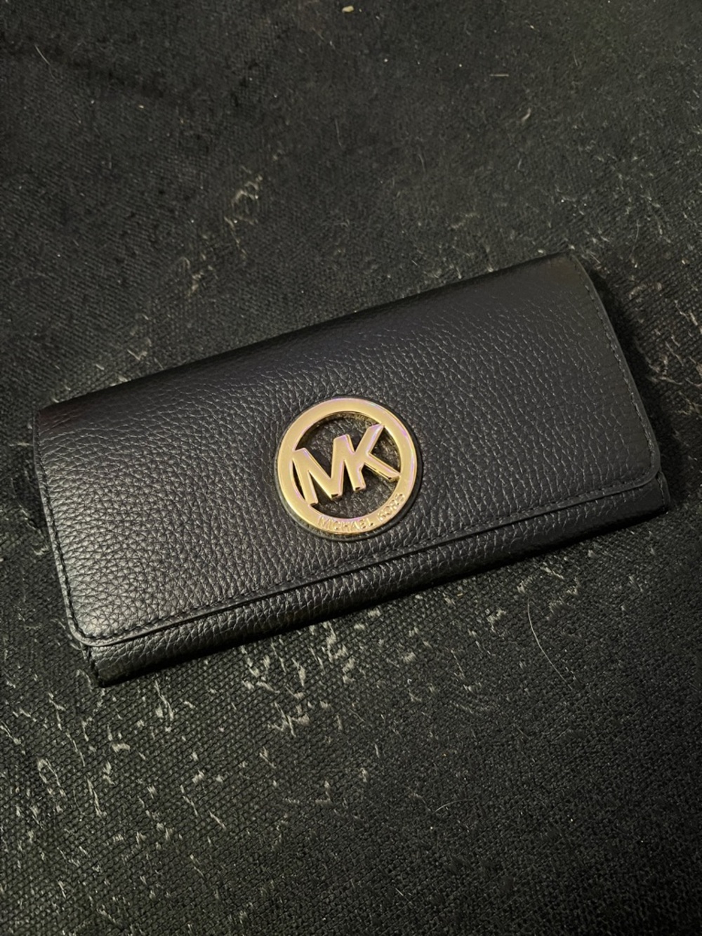 Michael Kors Black Pebbled Leather Clutch Wallet with Gold MK Emblem